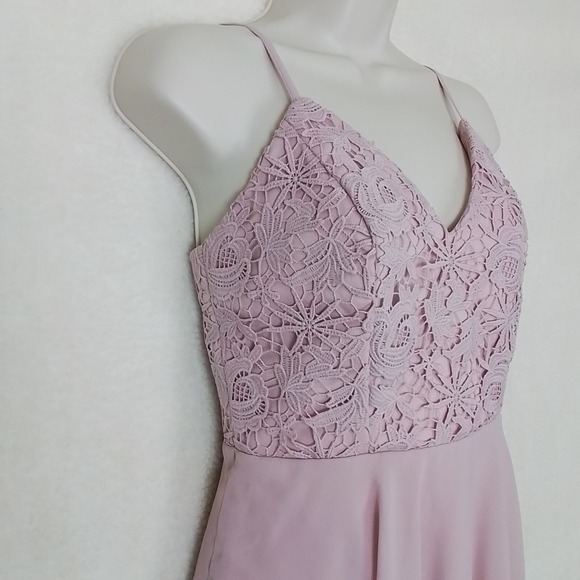 Lulus Mini Dress Pink Sz M Lace Sleeveless Straps Chiffon‎ Prom Special Occasion - Picture 5 of 16